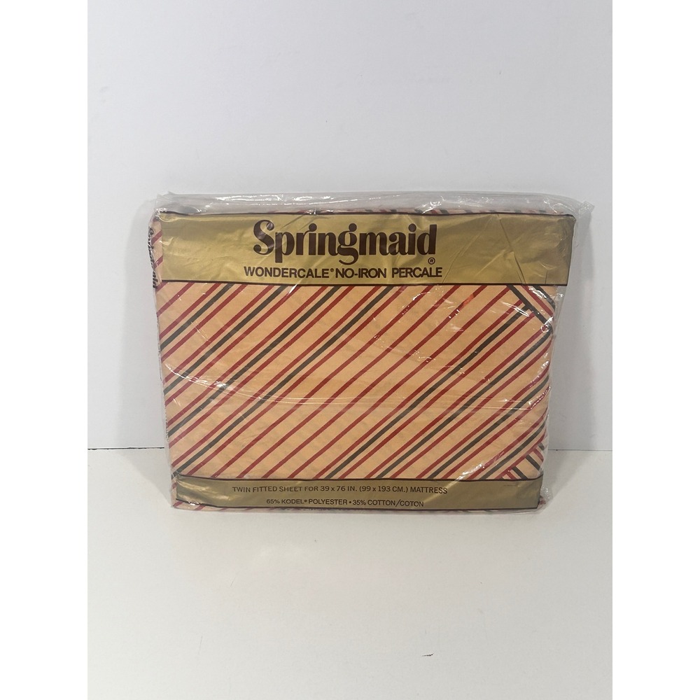 Springmaid Wondercale Twin Fitted Sheet Half and Half Red Brown Stripe Vintage